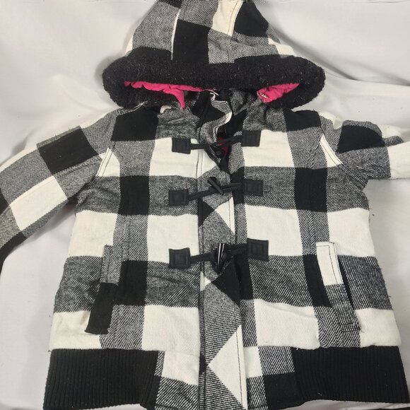Justice Girls Hooded Heavyweight Coat Black/White Checkered Size 8/10 - Picture 5 of 9